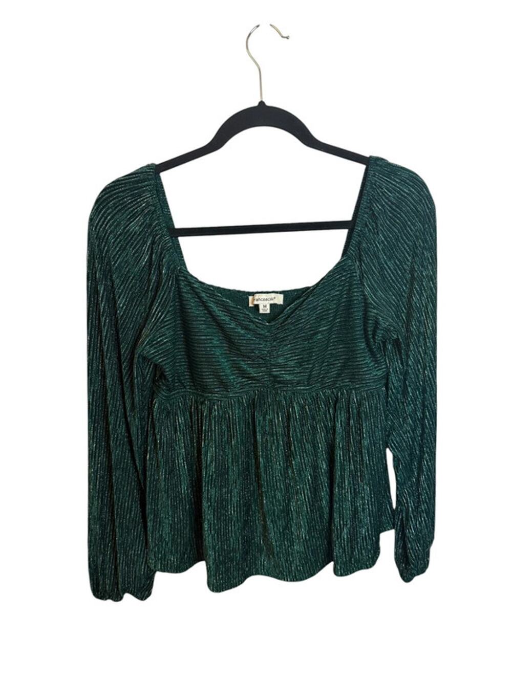 Francesca’s Metallic Forest Green Babydoll Top